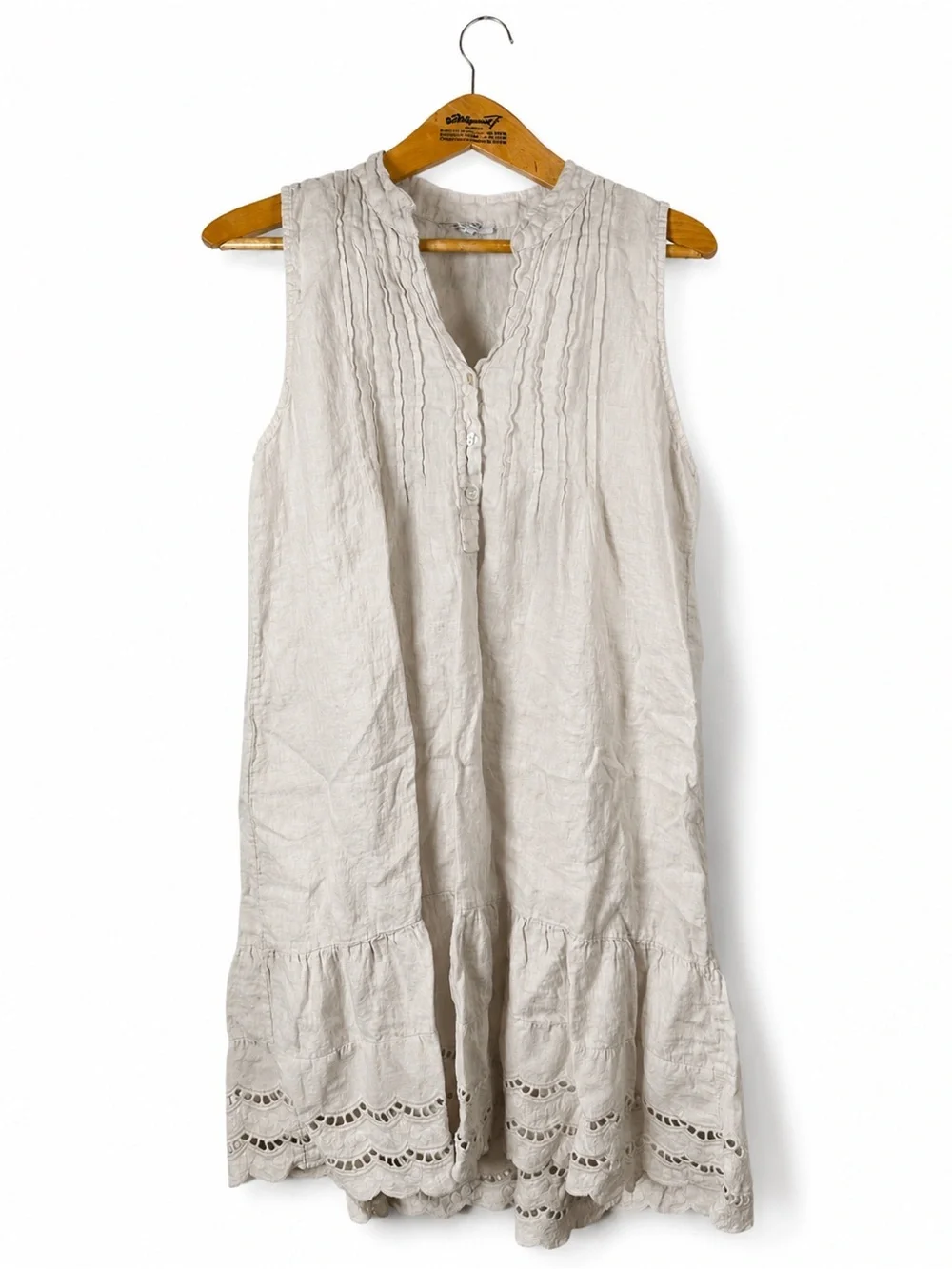 ✨ Rosemarine Italian 100% Linen Sleeveless Pintuck Eyelet Hem Dress Women's XL✨ - Picture 2 of 12